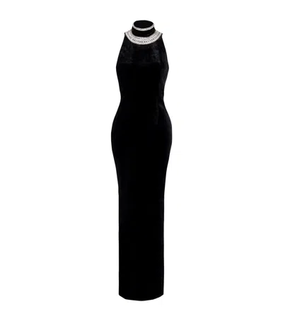 BALMAIN VELVET EMBROIDERED MAXI DRESS