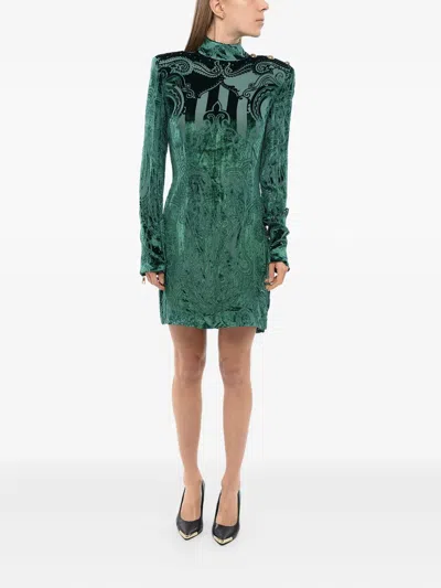 Balmain Velvet-finish Dress In Gray