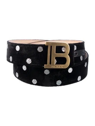 Pre-owned Balmain Velvet Glitter Accents Belt In Black