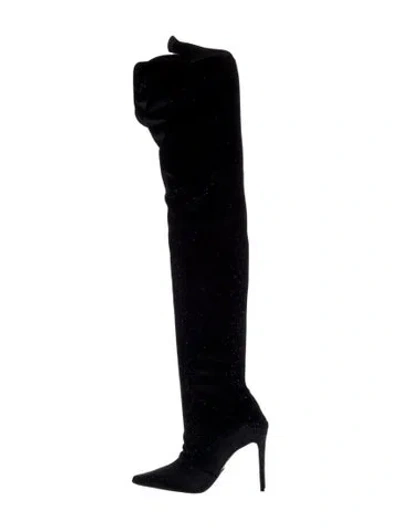 Pre-owned Balmain Velvet Glitter Accents Boots In Black