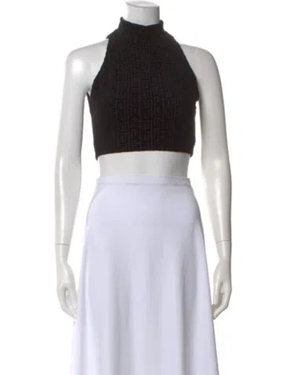 Pre-owned Balmain Velvet Graphic Print Crop Top W/ Tags In Black