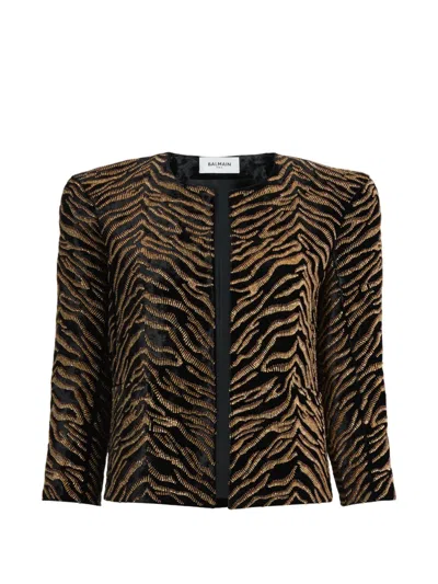 Balmain Velvet Jacket With Tiger Embroidery In Multi