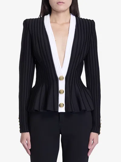 Balmain Velvet Knit Jacket In Black