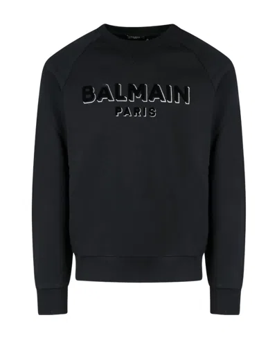 BALMAIN VELVET LOGO CREW NECK SWEATSHIRT