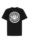Balmain Crew Neck Black T-shirt With Graphic Print In Multicolor