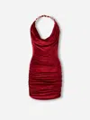 Balmain Chain Draped Velvet Minidress In Red