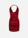 Balmain Chain Draped Velvet Minidress In Red