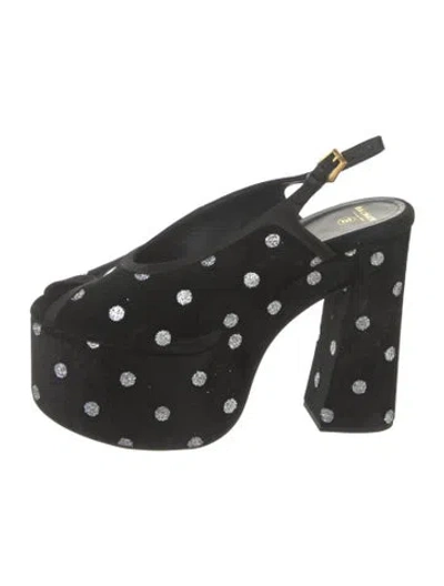 Pre-owned Balmain Velvet Polka Dot Print Slingback Pumps In Black