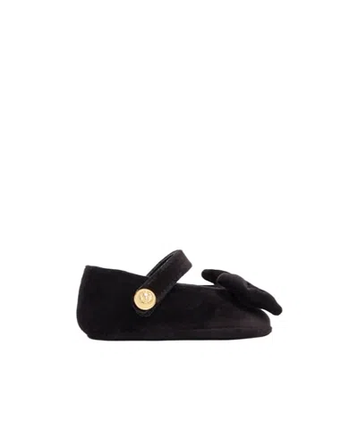 Balmain Velvet Pre-walker Ballerinas In Black