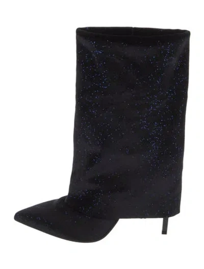 Pre-owned Balmain Velvet Printed Boots In Black
