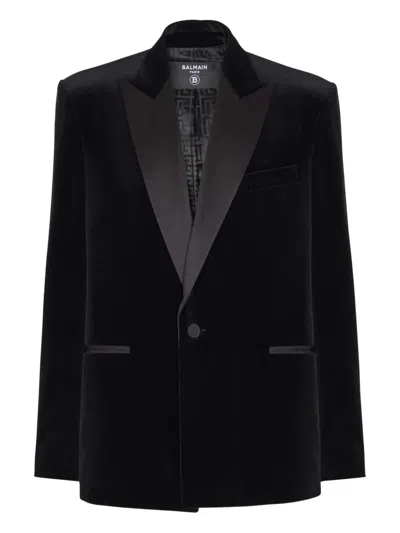 Balmain Velvet Single-breasted Blazer In Black