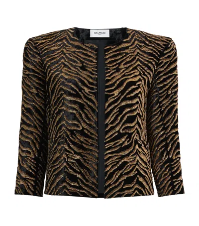 Balmain Velvet Jacket With Tiger Embroidery In Multi
