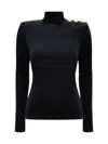 Balmain Buttoned Ls Bouclette Baroque Top In Noir