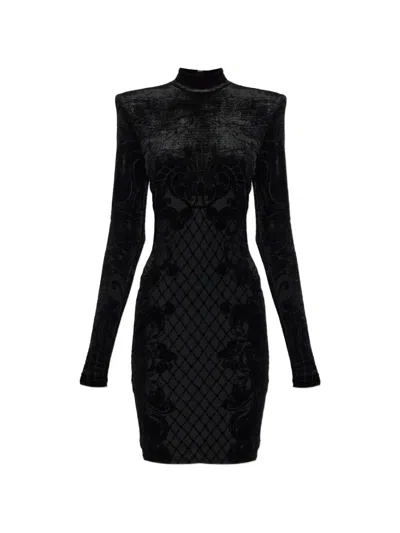 Balmain Velvet Turtleneck Mini Dress In Black
