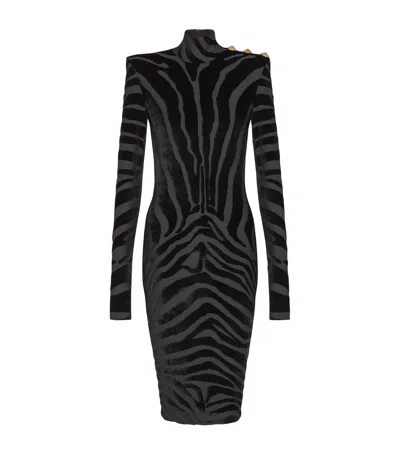 Balmain Velvet Zebra Print Mini Dress In Black
