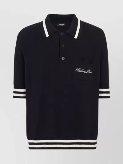 Balmain Versatile Knit Polo With Chest Pocket In Black