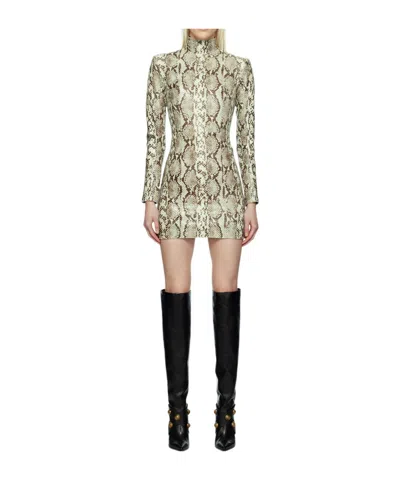 Balmain Vertical Collar Pattern Textured Dress In Gray