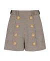 Balmain Checked Wool Blend High Rise Shorts In Gray