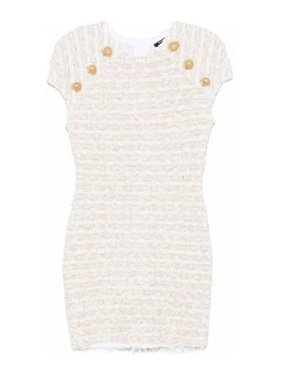 Balmain Mini Dress In Tweed Fabric In White