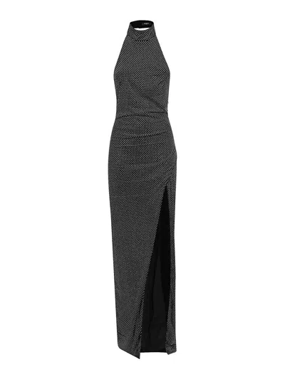 Balmain Long Velvet Halterneck Dress With Rhinestones In Black