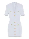 Balmain Button-embellished Ribbed-knit Minidress In Blue