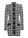 Balmain Mini Dress With Embroidered Checkered Pattern In White