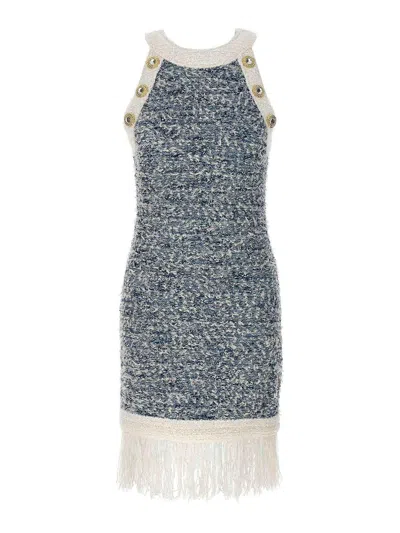 Balmain Fringed Tweed Dress In Multicolour