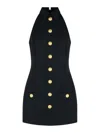 Balmain Black Dress With Pointed Collar And Logo Buttons On The Front