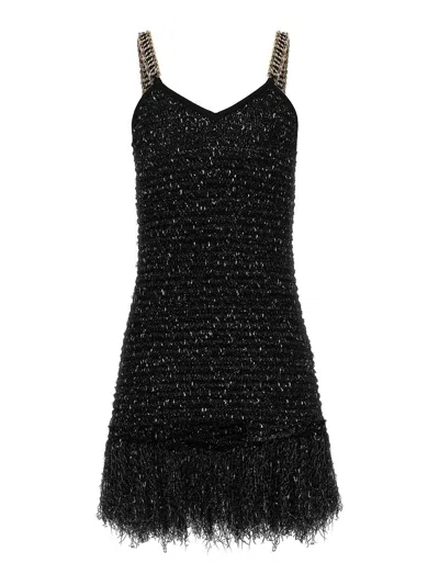 Balmain Fringed Lurex Tweed Dress In Black