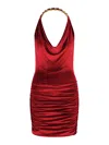 Balmain Red Chain-detail Velvet Mini Dress