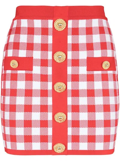 Balmain Vichy Buttoned Mini Skirt