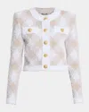 Balmain Vichy Check Tweed Knit Crop Jacket In White Multi