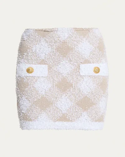 Balmain Vichy Check Tweed Mini Skirt In White