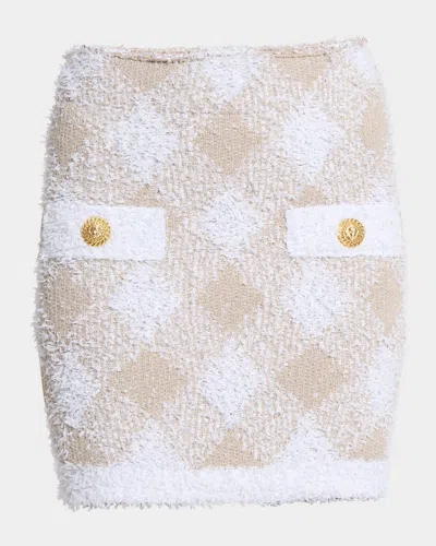 Balmain Vichy Check Tweed Mini Skirt In White Multi
