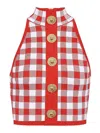 Balmain 5-button Check-pattern Crop Top In Red