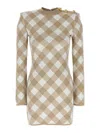 Balmain Checked Pattern Dress Gold-tone Buttons