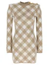 Balmain Checked Pattern Dress Gold-tone Buttons In Beige