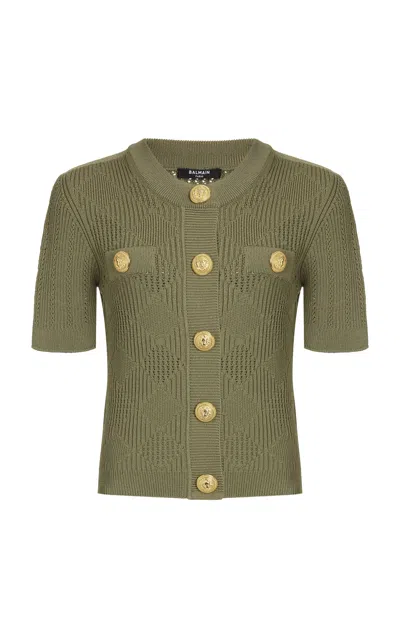 Balmain Button-detailed Knit Cardigan In Green