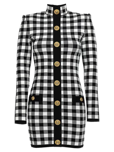 Balmain Vichy Knit Dress In Multi