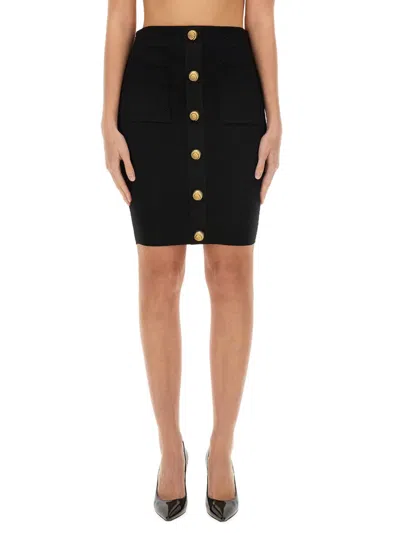 Balmain Vichy Knit Skirt In Black