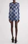 Balmain Gingham Rhinestone Mini Dress In Navy/multi