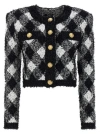 Balmain Vichy Tweed Short Jacket In White
