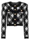 Balmain Vichy Tweed Short Jacket In White/black