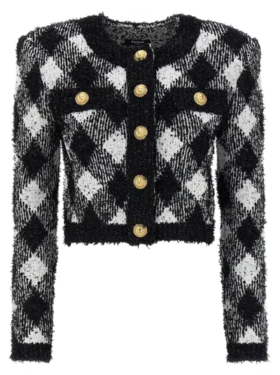 BALMAIN VICHY TWEED SHORT JACKET