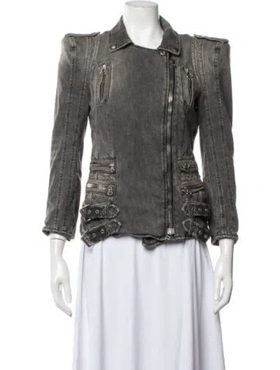 Pre-owned Balmain Vintage 2010 Biker Jacket In Grey