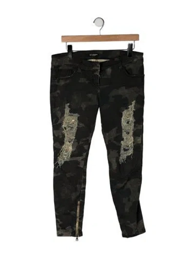 Pre-owned Balmain Vintage 2010 Chainmail-accented Skinny Leg Jeans In Green