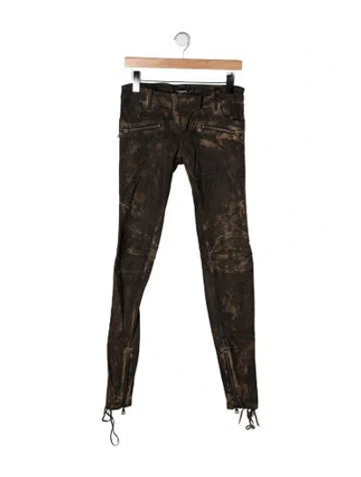 Pre-owned Balmain Vintage 2010 Skinny Leg Leather Moto Jeans In Gray