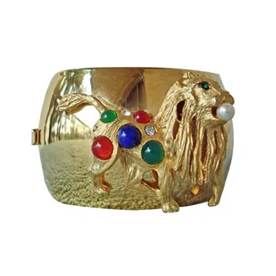 Pre-owned Balmain Vintage  Large Gold Jeweled Cuff Bracelet In Brown
