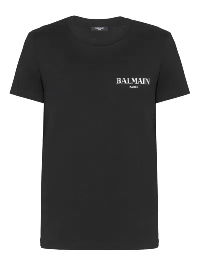 Balmain Slim Vintage Gel Logo T Shirt In Black
