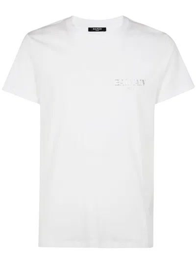 Balmain Flocked Logo Classic-fit T-shirt In White